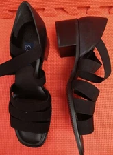 Selby Adele Womens Elastic Strap Sandals Shoes Sz 10 B Black Open Toe Low Heels