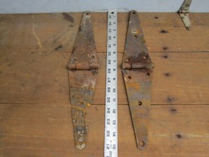 2 old rusty barn door strap hinges 15" long
