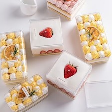 10Piece Mousse Cake Wooden Bran Cup Packaging Box Plastic Transparent Pastry Jar