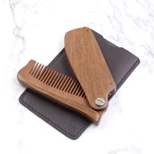 Handmade Sandalwood Foldable Pocket Comb for Beard Hair Wood Comb with Pouch