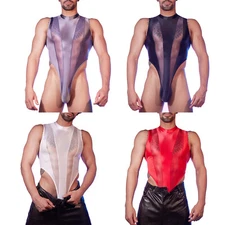 Mens Bodysuit Bodybuildings Leotard See Through Underwear Undershirts Jockstrap