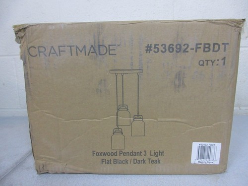 CRAFTMADE Foxwood 60W 3-Light Flat Black/Dark Teak Finish Dining Island Pendant - Picture 2 of 4