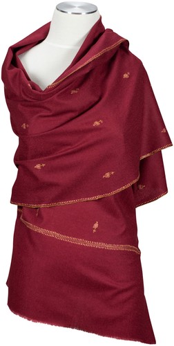 Wollschal Bordeaux Weinrot 100% Wolle wool scarf handbestickt embroidered red - 第 1/2 張圖片