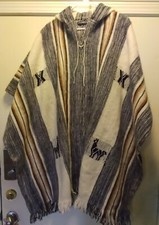 Gamboa Poncho Cloak with Hood Mexican Poncho Blanket Wool