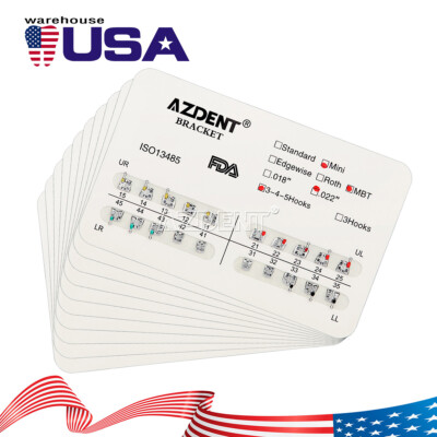 10x AZDENT Stent ortodóntico oral Metal mini mbt.022 gancho 345 USA