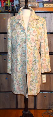 NWT $200.00  Valerie Stevens Ivory Floral Silk Rayon Bland Jacket Coat Size 14