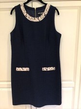 Karl Lagerfeld 12 Navy Sheath Dress with Lace Collar and pocket details preowned