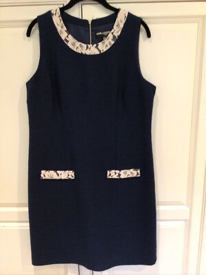 Karl Lagerfeld 12 Navy Sheath Dress with Lace Collar and pocket details preowned