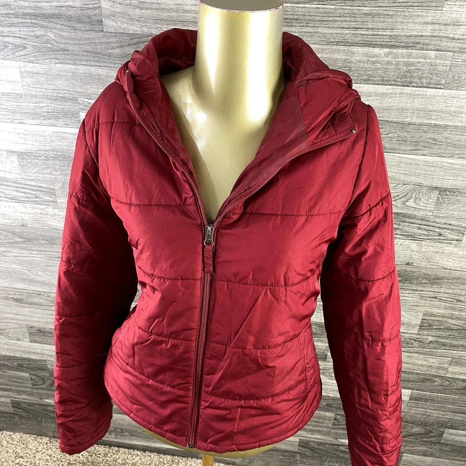 MERONA Full Zip Up Maroon Hooded Quilted Puffer Jacket Women's Size Medium - Image 3 of 4