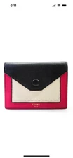 Celine Womens Tricolor Envelope Wallet Card Holder Pink Beige Black Leather