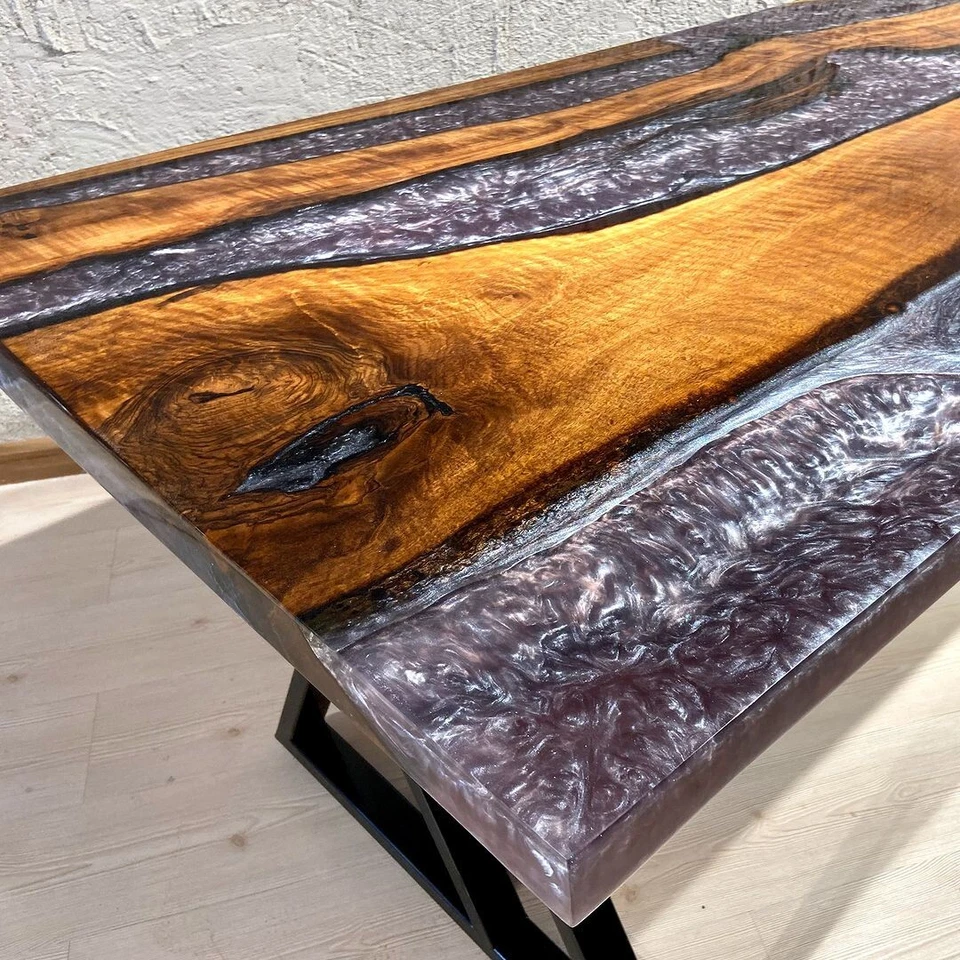 Purple and Gray Epoxy Resin Walnut Table – Custom Handmade Dining, Coffee, or Ac - Image 4 of 4