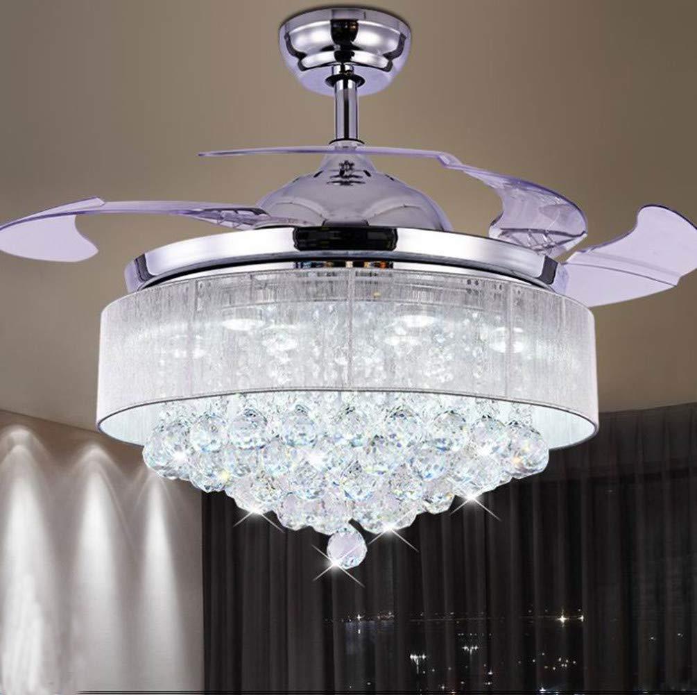 Modern Crystal Remote Control Retractable Ceiling Fan Light