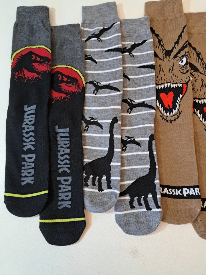 Jurassic Park Socks Men's Casual Crew Socks 6 Pairs Mens Size 8-12 Bioworld NEW - Image 2 of 4