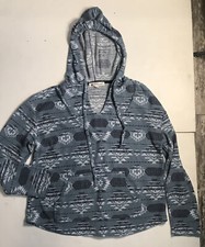 Wall Flower Hoodie Blue Aztec Print Size L Long Sleeve 1842