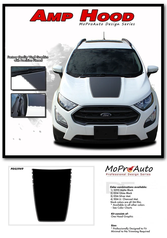 Ford EcoSport AMP HOOD Stripe Decal Vinyl Graphic Kit for 2013-2022 - Image 2 of 4