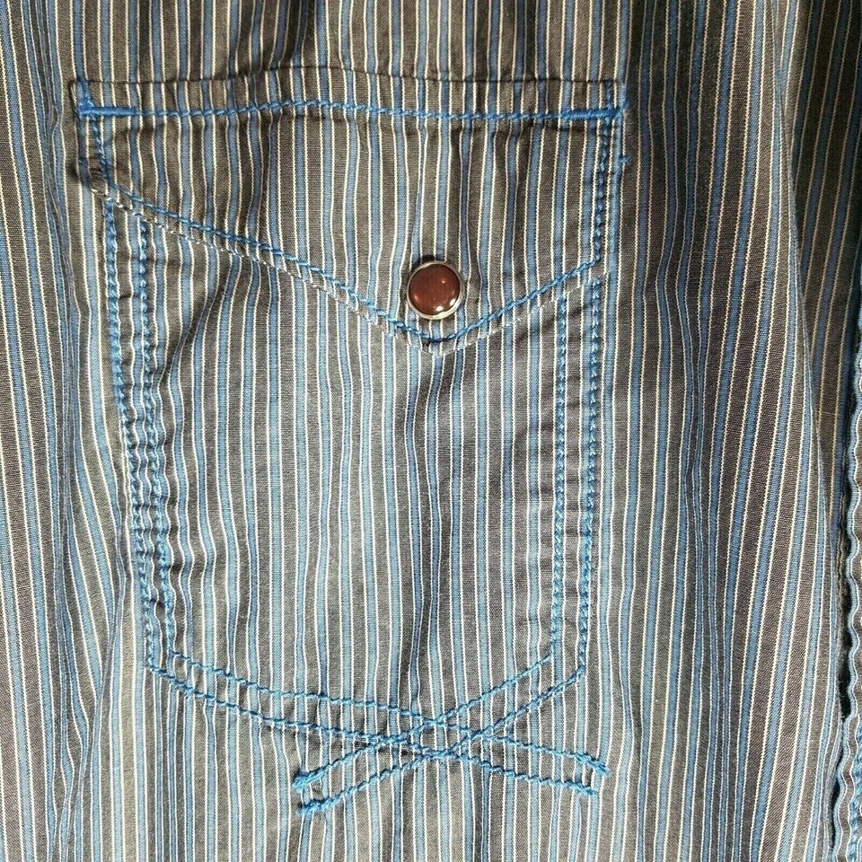 DKNY Mens Shirt 2XL Blue Striped Snap Closure Long Sleeve eBay