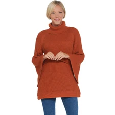 Turtleneck Sweater Womens Sz S Tunic Split Sleeve (Butterscotch) H by Halston