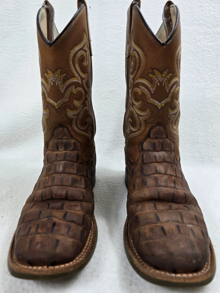 Youth Size 2.0 Old West Brown Leather Western Cowboy Boots - Image 3 of 4