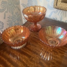 3 CARNIVAL GLASS BOWLS/STEMMED BOWLS
