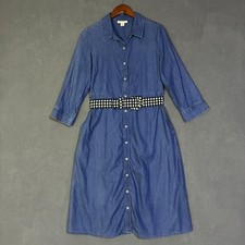 Appleseed's Shirt Dress S Blue Chambray Tencel Belt Pockets Midi Classic Preppy