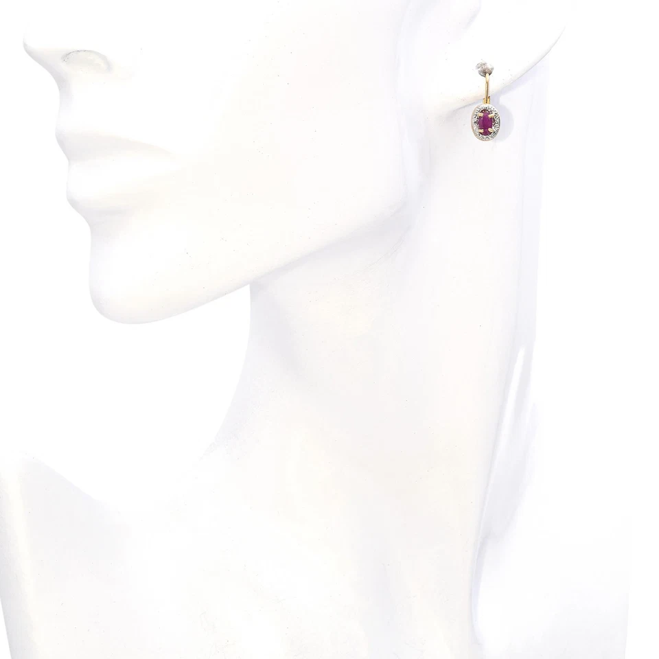 14K Two Tone Gold 0.58 TCW Oval Ruby Drop Earrings - Image 2 of 4
