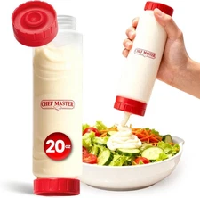Chef Master Squeeze Bottles for Sauces (20oz) - Inverted, FIFO Refillable Bottle