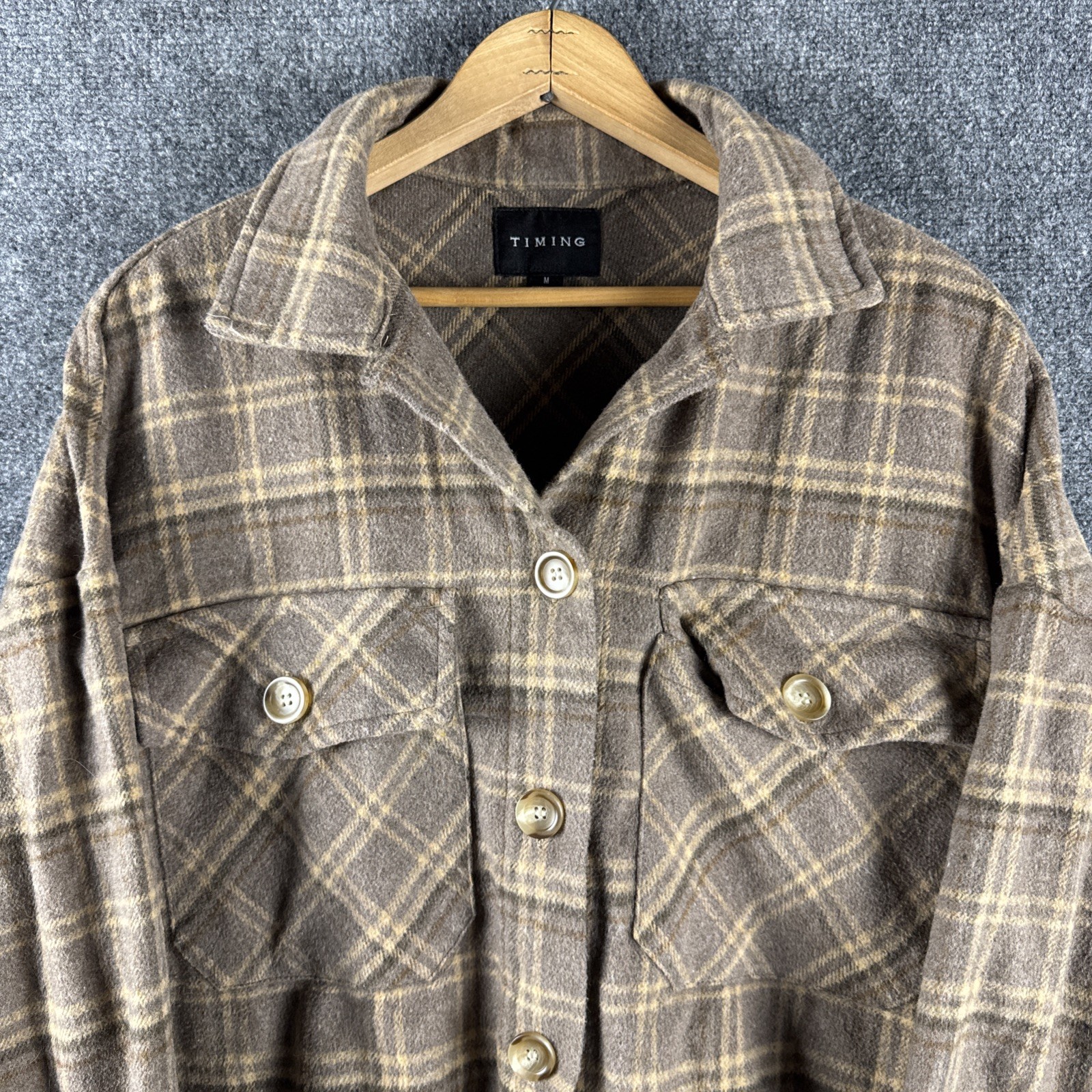 Timing Round Double Breasted Pocket Button Up Pla… - image 2