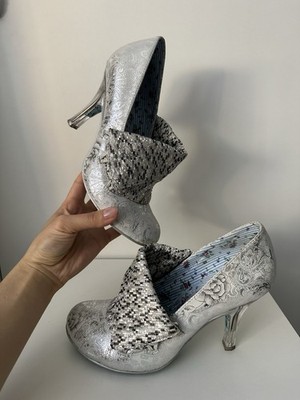Irregular Choice Women's Silver Flick Flack Heels Shoes Size 8.5