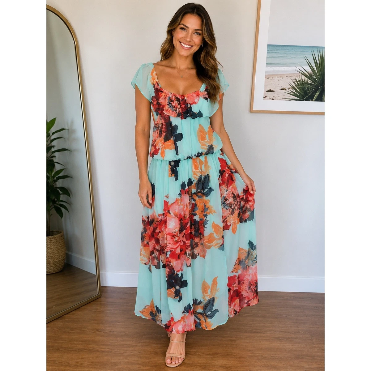 bisou bisou maxi dress Bisou Bisou Dress Sz 12 Maxi Halter Chevron Bohemian Boho Retro Hipster  Festival
