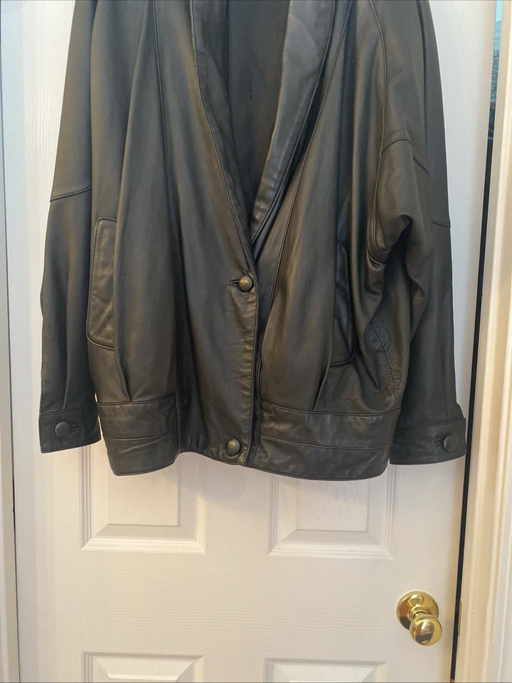 CHAQUETA DE CUERO DE CORDERO GENUINA NEGRA PARA MUJER MELISSA ROBIN, TALLA M, Foto 4 de 4