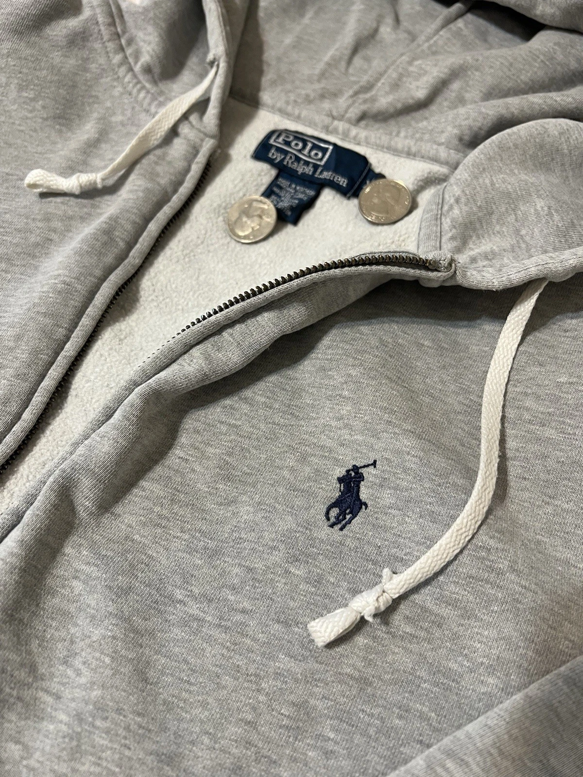 Vintage Polo Ralph Lauren Grey Hoodie Full Zip XL 90's Made In USA Embroidered