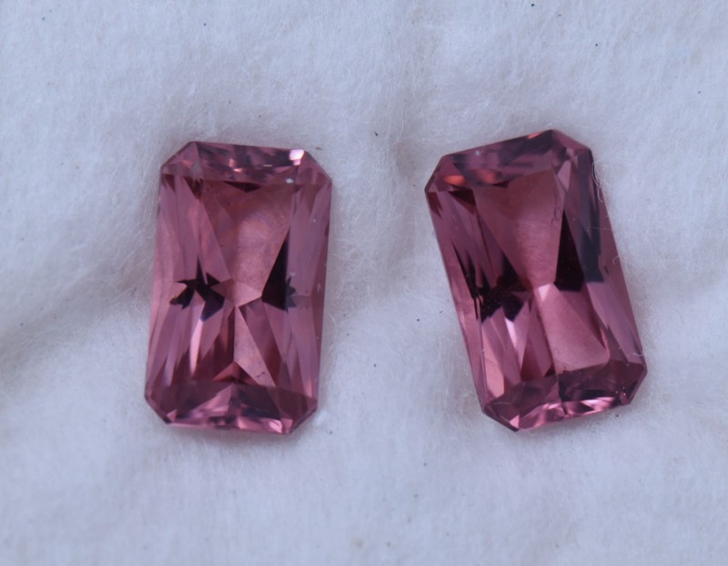 Matched Pair Nigerian Pink Tourmaline Emerald cut corner 4.48cts total weight..