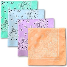 Pack of 4 Pastel Colors Bandanas in Premium Soft Cotton Paisley Print - The P...