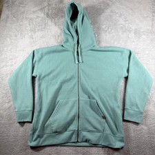 LL Bean Hoodie Sweatshirt Womens XL Green Waffle Fleece Full Zip Thermal Jacket