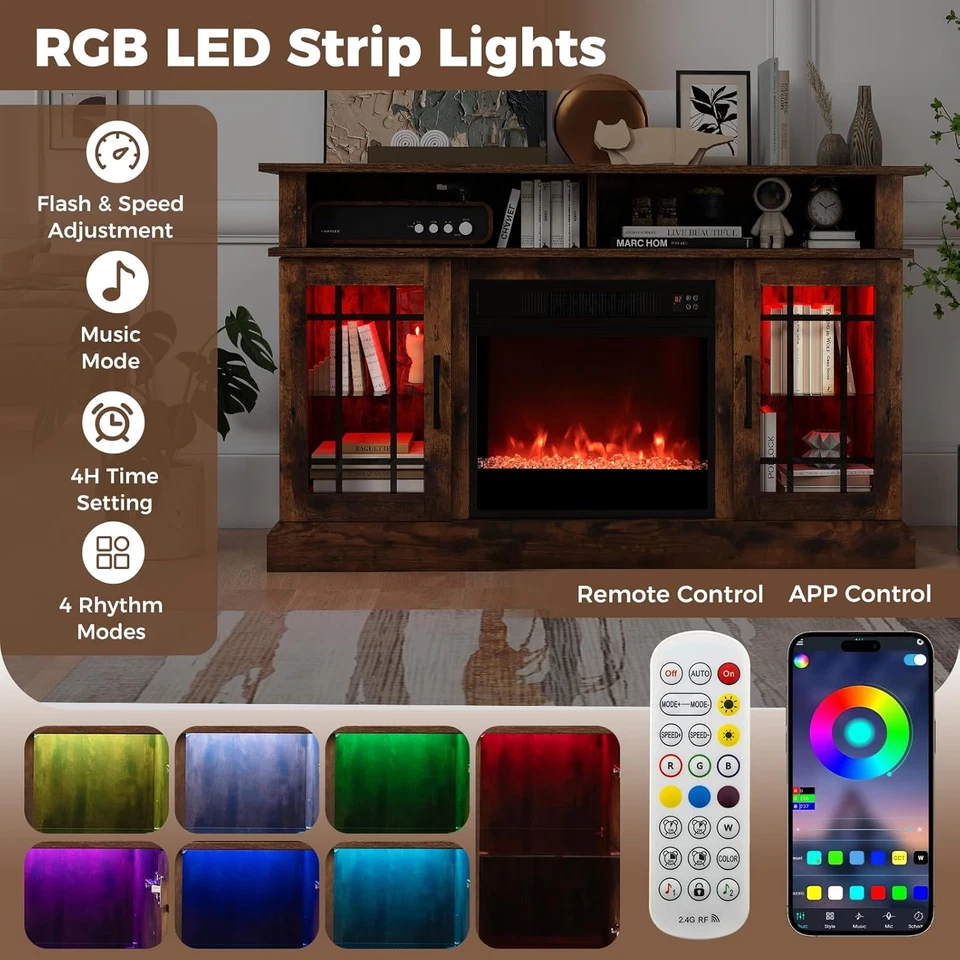 Electric Fireplace TV Stand for Tvs up to 40 Inches, 1400W Heater Insert with LE - Image 4 of 4