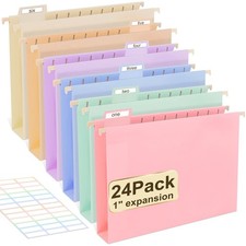 24 Pack Plastic Hanging File Folders Letter Size Pastel With Tabs Office