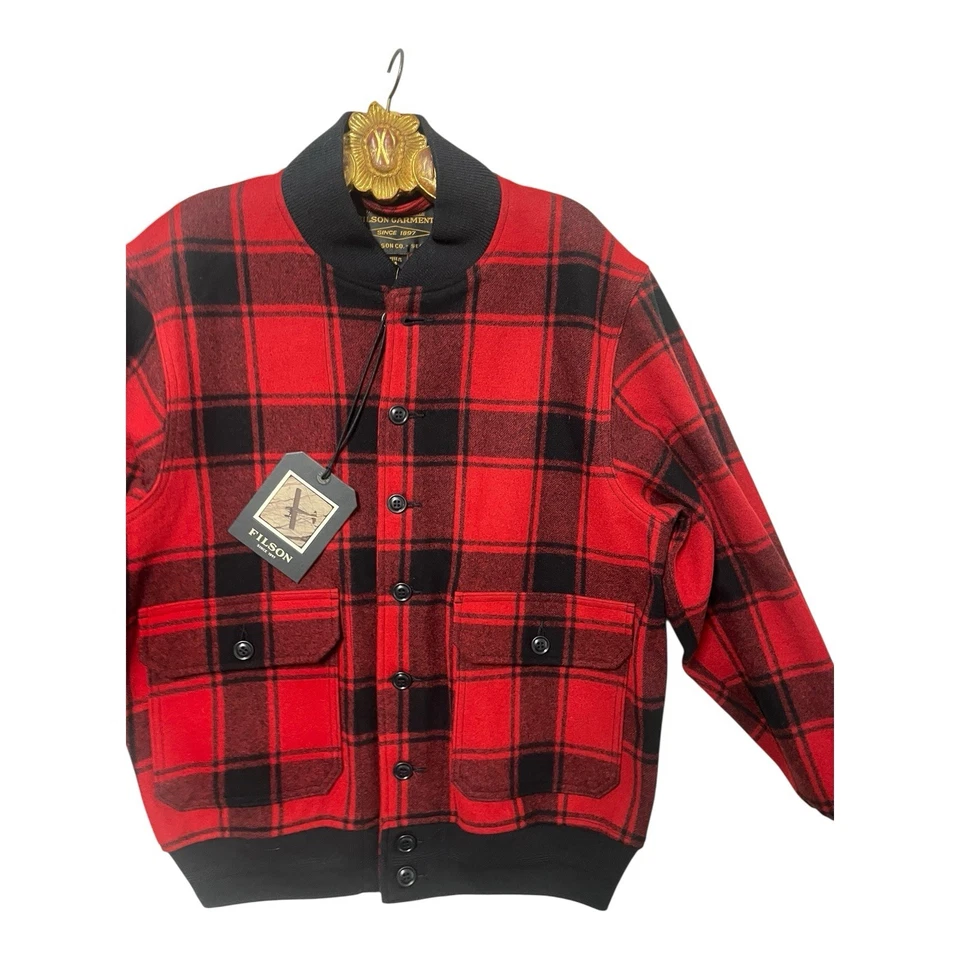 FILSON Red Black Plaid Wool Bomber Jacket S NWT - Image 3 of 4