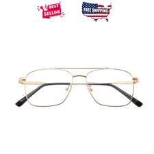 Square Fake Glasses Clear Lens Gold Full Rim Metal Frame Non Prescription Adult
