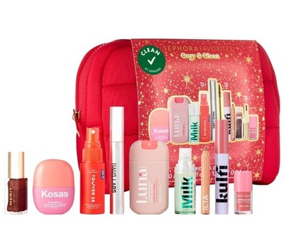 SEPHORA FAVORITES Cozy & Clean Makeup Value Set Holiday 2025 9 Piece Bag Kit NEW
