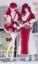 1/4 Chinese New Year Outfit Fur Trim Qipao Dress Set Fit BJD Doll Clothes