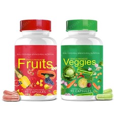 1 Set Fruits and Veggies Supplements - 90 Fruit Capsules, 90 Veggie Capsules New