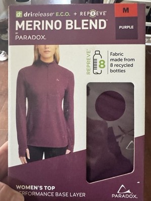 Paradox Women's Med Merino Blend Performance Base Layer Long Sleeve Shirt Purple
