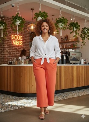 SIZE 28W PETITE Isaac Mizrahi  NEW Pull On Peach Pants Cotton/Rayon/Spandex