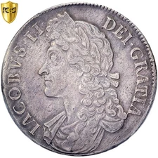 [#970173] Great Britain, James II, Crown, 1688, London, Silver, PCGS, Cleaned-AU