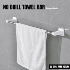 Adhesive Bathroom Towel Bar Wall Mount Towel Rack  No Drill  Rustproof Steel
