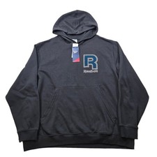 Reebok Chenille 'R' Logo Hoodie Men's 2XL Black Athletic Casual Sweatshirt NEW