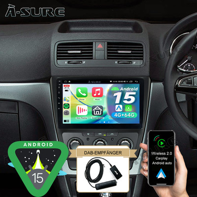 DAB+ Carplay 4+64G Android 15 Autoradio GPS Navi DSP für Skoda Yeti 5L 2009-2017