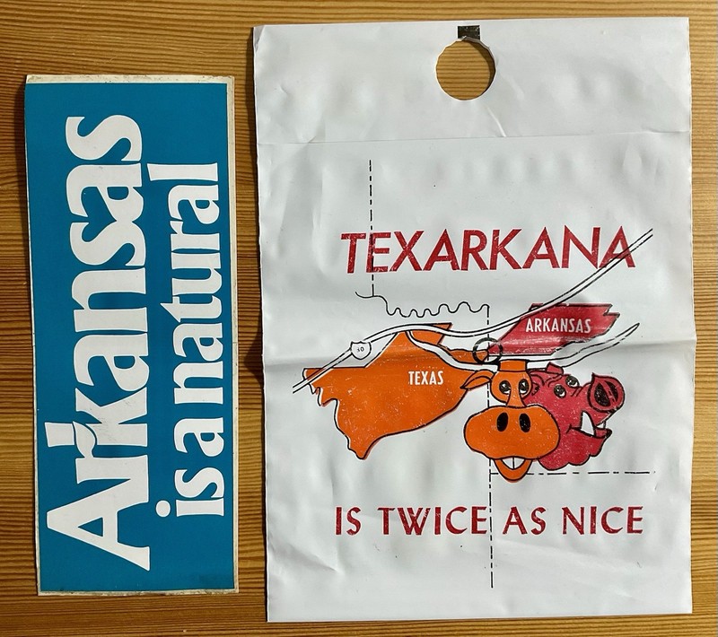ARKANSAS TEXARKANA Early 1970’s Bumper Sticker And Auto Trash Bag