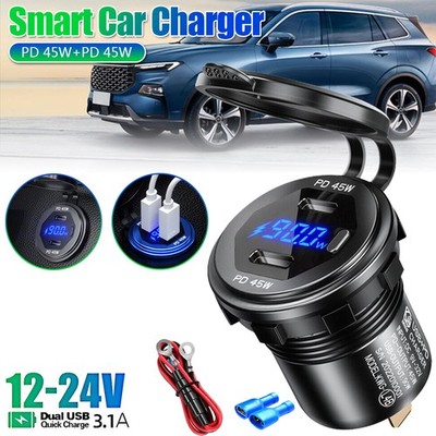 90W 12V Dual PD Type-C Auto KFZ Steckdose USB-C Ladegerät Buchse Dose KFZ Einbau