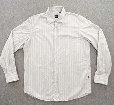 Hugo Boss Mens Shirt Mens Large Gray Long Sleeve Striped Cotton Logo